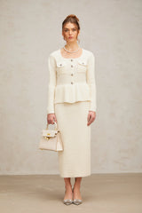 Manon white knitted top & skirt matching set
