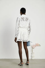 Marie lace-floral embellished shirt & skirt matching set