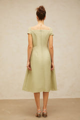 Marianne green flower-motif pleated midi dress