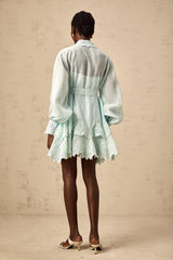 Ivana green lace-panel mini shirt dress