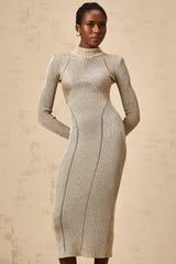 Candice gold pointelle ribbed-knit midi dress