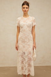 Célia floral-lace midi dress in White