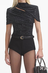 Abihail Crystal Cutout Mesh Top