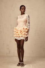 Irène floral-lace-panelling tiered mini dress