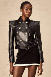 Diane black faux-leather double-breasted jacket
