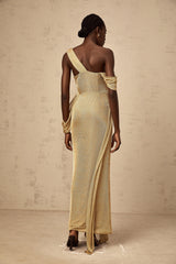 Anne gold ribbon-design gathered maxi dress