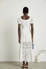 Hélène lace cut-out semi-sheer midi dress