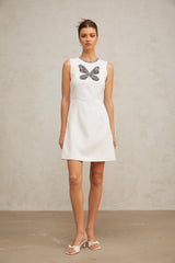 Isaline white crystal-butterfly mini dress