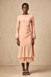 Fleurida ruffled-trim panelled midi dress in Pink