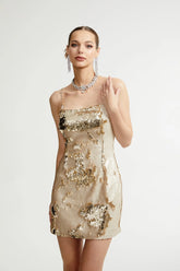 Arianwen gold reversible mini dress