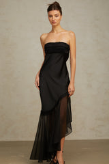 Bernadette black tulle-panelling satin maxi dress