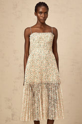 Marion white floral-print pleated midi dress