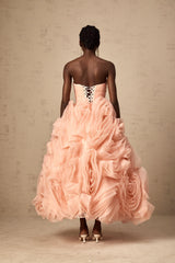 Leane pink off-shoulder 3d-petal tulle midi dress