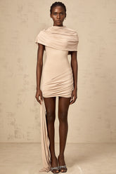Gaëlle neutrals cape-design ruched fitted mini dress
