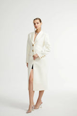 Illyria white single-breasted long coat