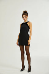Catriona velvet-bow low-back mini dress