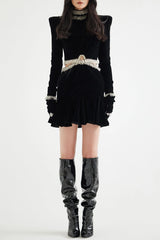 Ishika Bead-Embellished Velvet Cutout Mini Dress