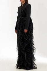 Dataya Mesh Patchwork Coat - Black