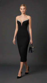 Maison Celie Noir Diamanté Contour Midi Dress