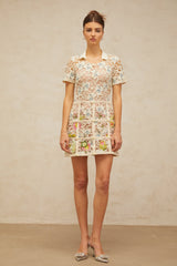 Françoise flower-embroidery mini dress