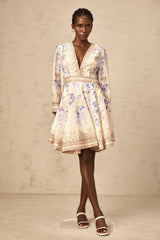 Abbie neutrals lilac-print V-neck mini dress