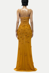 Caelia Floral Corset Mesh Maxi Dress