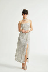 Beatrix silver off-shoulder dress