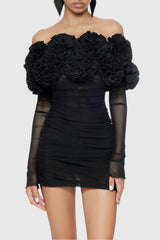 Joyanne Off Shoulder Flower Mesh Mini Dress