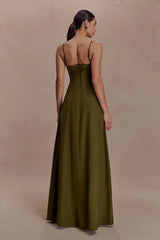 Sofie Pintuck Linen Maxi Dress - Khaki