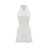 Marigold white halter floral hem dress