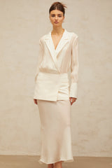 Gisèle white panelled semi-sheer maxi dress