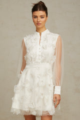 Camille white 3D-petal tulle mini dress