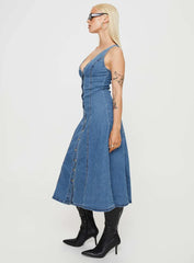 Midler Denim Midi Dress Mid Blue