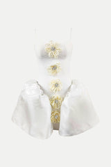 Darrah Floral Appliqué Mini Bandage Dress - White