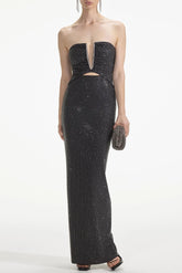Addax Strapless Crystal Cutout Maxi Bandage Dress