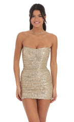 Sequin Corset Bodycon Dress in Gold