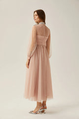 Calixte pink embellished tulle midi dress