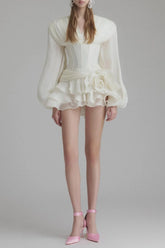 Blysse Floral Applique Pleat Corset Mini Dress