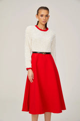 Chloé red long-sleeve sequined patchwork midi dress