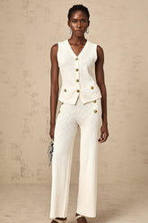 Clothilde white knitted top & trousers matching set