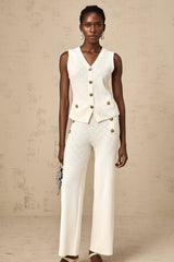 Clothilde white knitted top & trousers matching set