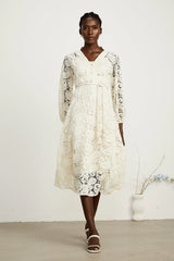 Georgette paisley-pattern lace midi dress