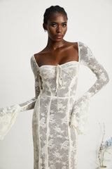 Marlene flared lace maxi dress in White