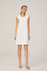 Elisabeth A-line sleeveless beaded tweed mini dress in Whỉte