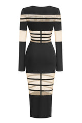 Londyn Mesh Long Sleeve Midi Dress - Black