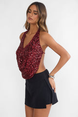 Marquess Halter Sequin Top Cherry
