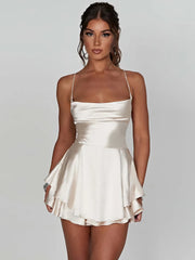 Open Back Satin Mini Dress White