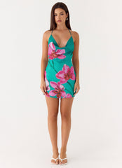 Orion Beaded Chiffon Mini Dress Blue
