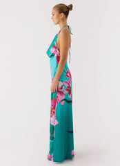Yoon Beaded Cowl Maxi Dress Blue Green