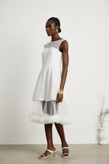 Camille lace ruffle hem cut-out midi dress
